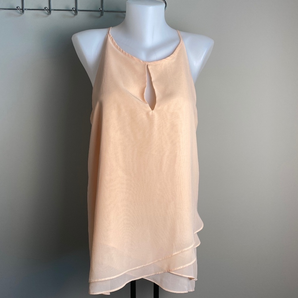Le‎ Chateau Women's Peach Satin Spaghetti Strap Layered Front Lightweight Top XL